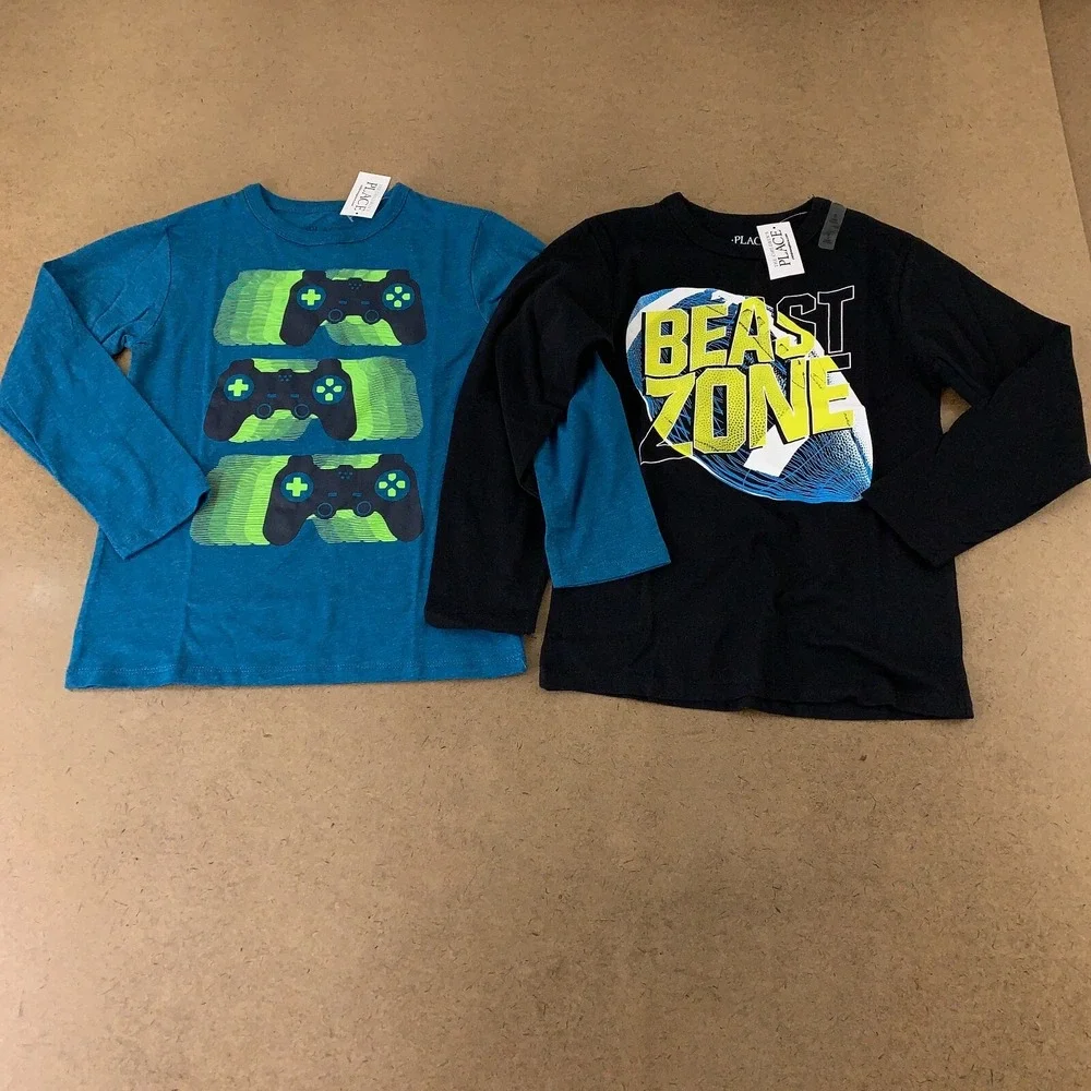 The Children's Place Boys Size Small 5/6 Long Sleeve Graphic T-Shirts 2 Pack NWT